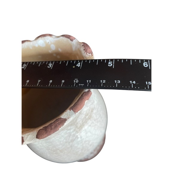 Rustic Ceramic Vase Crackle Glaze Scalloped Rim Farmhouse Shabby Chic 8" - Picture 4 of 6